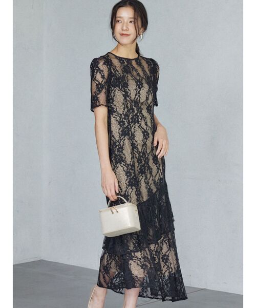 【タグあり】LAGUNAMOON パーティドレス　レースドレス LAGUNAMOON ラグナムーン LADYパネルレースドレス モカ/S｜結婚