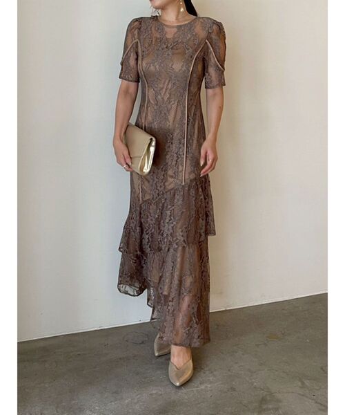 結婚式　パーティードレス　ラグナムーン　ワンピース Mサイズ】LADYラメレースコンビワンピース LAGUNAMOON（ラグナムーン