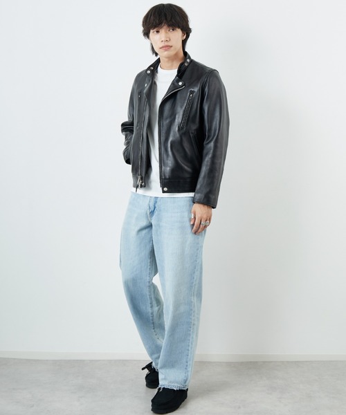 Schott シングル ライダース レザージャケット ラムレザー ブルー L レトログレード RETRO GRADE シングルライダースジャケット