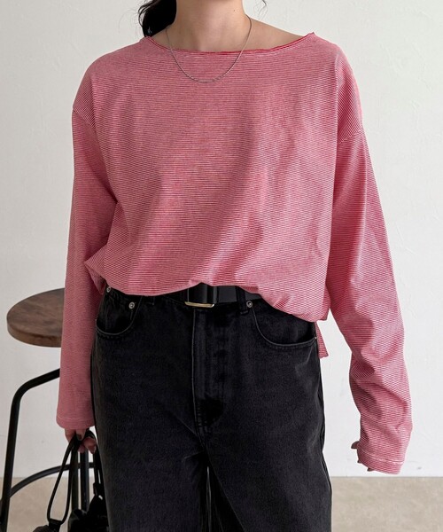 fredy emue(フレディエミュ)の「ルーズボートロンTシャツ(Tシャツ/カットソー・レディース・ホワイト系その他/レッド系その他/アイボリー/ブラウン系その他/ブラック・38)」の2枚目の写真