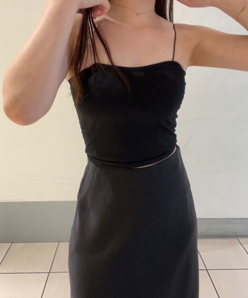 Reurie'（レウリィ）の「コードストラップブラトップ(ayaka select) / インナー カップ付き 細ストラップ シンプル 大人カジュアル 着回し（キャミソール・レディース・ブラック/ホワイト・FREE）」の8枚目の写真