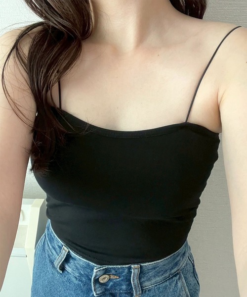 Reurie'（レウリィ）の「コードストラップブラトップ(ayaka select) / インナー カップ付き 細ストラップ シンプル 大人カジュアル 着回し（キャミソール・レディース・ブラック/ホワイト・FREE）」の15枚目の写真