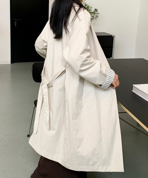 セール】【BANICO】袖ストライプ ロングシャツコート（トレンチコート