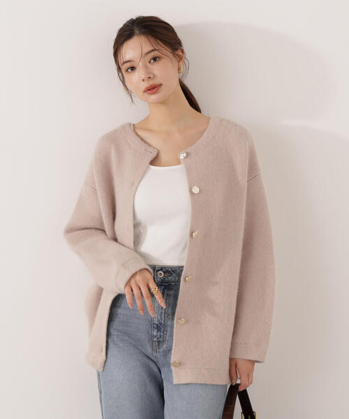 美品✨フォクシー 定価6万 カシミヤ混ニットボレロ カーディガン ベージュ セール】FOX混ダブルフェイスニットカーディガン / 1215274001