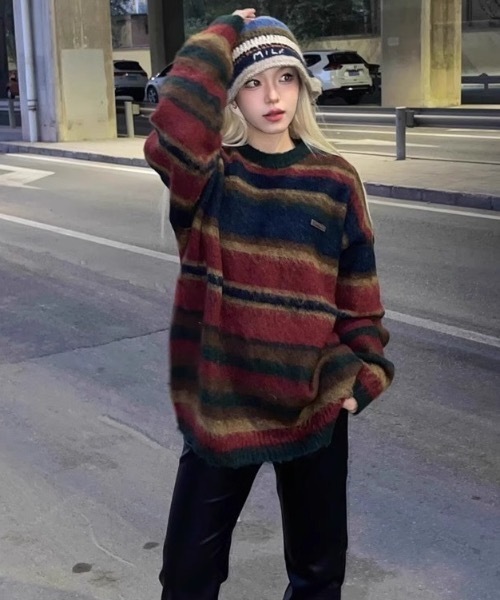 FUNdaysion(ファンデイション)の「配色ボーダーニットプルオーバー(ニット/セーター・レディース・レッド・M)」の18枚目の写真