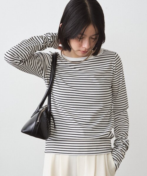 LOUNGEDRESS（ラウンジドレス）の「BASICテレコロンT（Tシャツ/カットソー・レディース・ブラック/オフホワイト/チャコールグレー/ブラック系その他・FREE）」の6枚目の写真