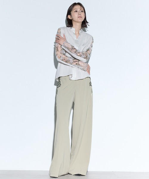 MURRAL（ミューラル）の「【MURRAL/ミューラル】Tears flower lace tops/ティアーズフラワーレーストップス（Tシャツ/カットソー・レディース・ブラック/ライトグレー・FREE）」の5枚目の写真