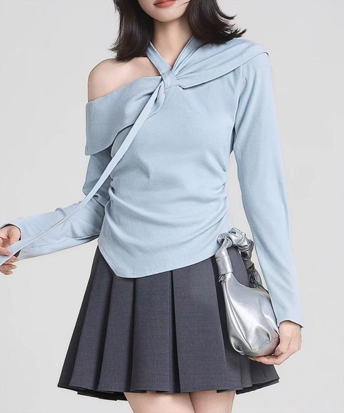 clear（クリア）の「【WEB限定】ラウンドヘムオフショルカットソートップス［韓国ファッション カジュアル］≪AW新作≫（Tシャツ/カットソー・レディース・ブラウン/アイボリー/サックスブルー・F）」の6枚目の写真