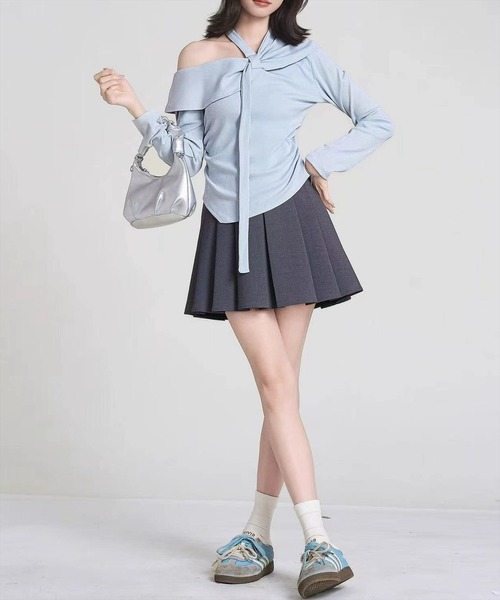 clear（クリア）の「【WEB限定】ラウンドヘムオフショルカットソートップス［韓国ファッション カジュアル］≪AW新作≫（Tシャツ/カットソー・レディース・ブラウン/アイボリー/サックスブルー・F）」の5枚目の写真