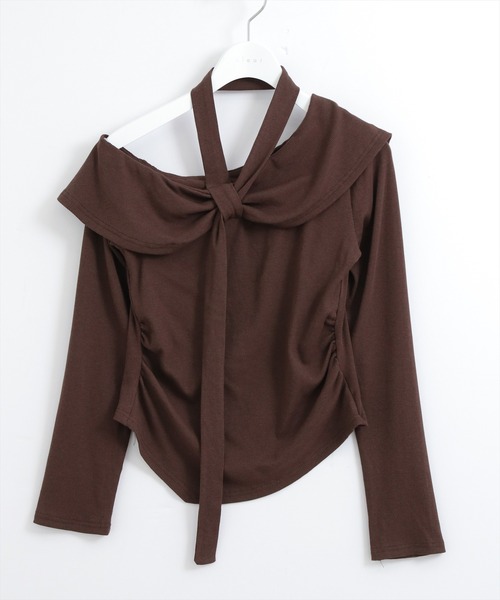 clear（クリア）の「【WEB限定】ラウンドヘムオフショルカットソートップス［韓国ファッション カジュアル］≪AW新作≫（Tシャツ/カットソー・レディース・ブラウン/アイボリー/サックスブルー・F）」の11枚目の写真