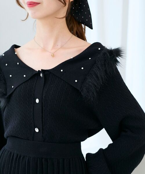 MAJESTIC LEGON（マジェスティックレゴン）の「フェイクファー付きキラキラ襟ニット（ニット/セーター・レディース・ピンク/ブラック/アイボリー・MEDIUM）」の14枚目の写真