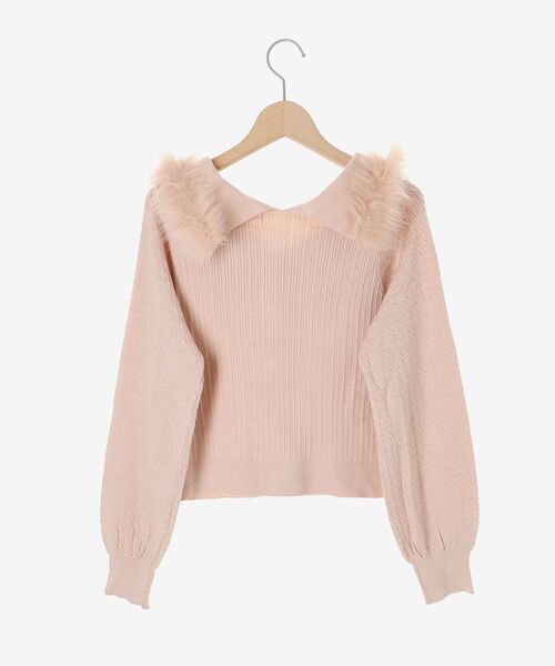 MAJESTIC LEGON（マジェスティックレゴン）の「フェイクファー付きキラキラ襟ニット（ニット/セーター・レディース・ピンク/ブラック/アイボリー・MEDIUM）」の18枚目の写真