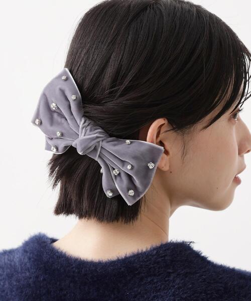 THE SHOP TK （ザ ショップ ティーケー ）の「【華やか＆上品】ビジューベロアリボンバレッタ（その他ヘアアクセサリー・レディース・グレー/ブラック・00）」の3枚目の写真