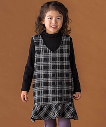 BeBe Petits Pois Vert（ベベプチポワヴェール）の「【店舗限定】チェックデニムジャンパースカート(95~150cm)（ジャンパースカート・キッズ）」
