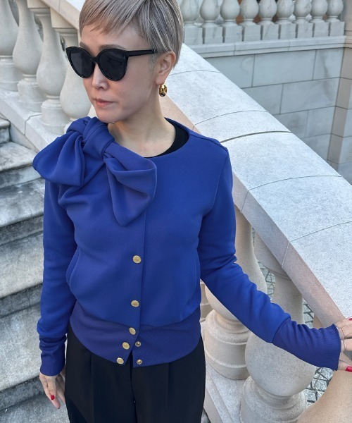 JENNE(ジェンヌ)の「日本製おりがみリボンブルゾン(紫外線99.9カット)(Tシャツ/カットソー・レディース・ブラック/ブルー/ホワイト・SMALL/LARGE/MEDIUM)」の3枚目の写真