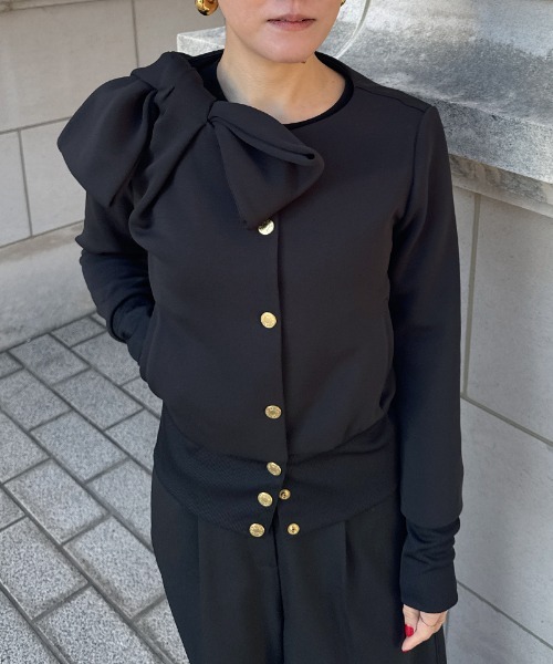 JENNE(ジェンヌ)の「日本製おりがみリボンブルゾン(紫外線99.9カット)(Tシャツ/カットソー・レディース・ブラック/ブルー/ホワイト・SMALL/LARGE/MEDIUM)」の2枚目の写真
