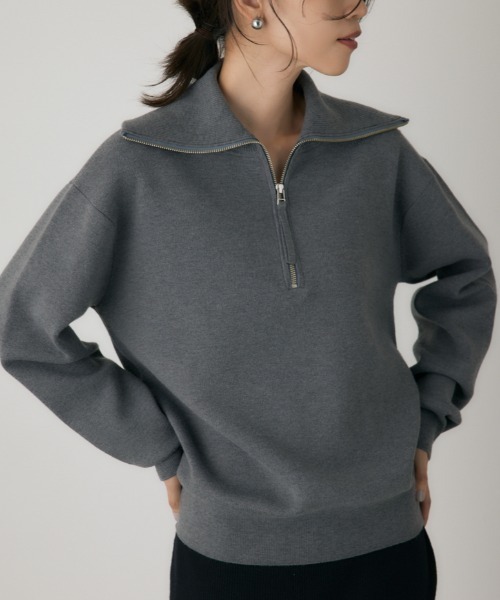 crie conforto（クリーコンフォルト）の「ハーフジップセーラーカラーニット　長袖 / 冬服（ニット/セーター・レディース・グレー/ライトイエロー/ネイビー・FREE）」の2枚目の写真