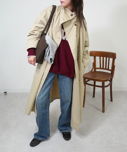 gossara(ゴサラ)の「【羽織るだけで旬顔に】ミリタリーオーバーコート(ノーカラーコート・レディース・カーキ/ブラック/ベージュ・FREE)」の17枚目の写真