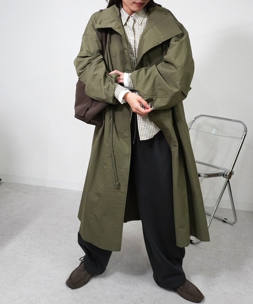 gossara(ゴサラ)の「【羽織るだけで旬顔に】ミリタリーオーバーコート(ノーカラーコート・レディース・カーキ/ブラック/ベージュ・FREE)」の21枚目の写真