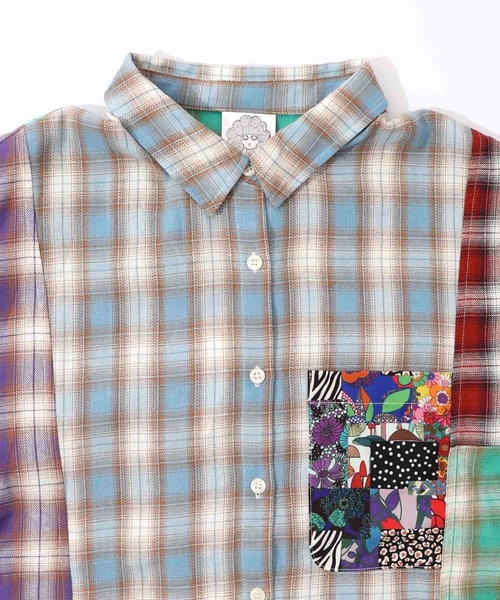 ScoLar（スカラー）の「153687：チェックと総柄のアシメパッチワークシャツ（シャツ/ブラウス・レディース・ブルー・M）」の16枚目の写真