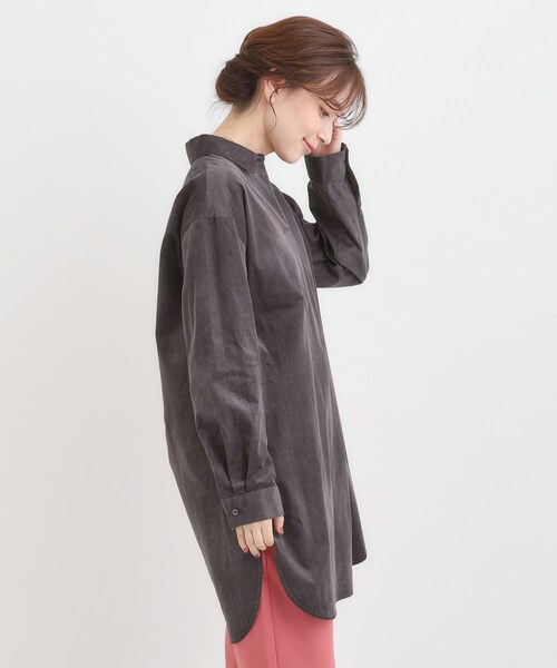 SHOO・LA・RUE(シューラルー)の「【洗濯機可/S-LL】すっきり見えにこだわった コーデュロイチュニックワンピース(チュニック・レディース・ライトブルー/ベビーピンク/グレー系その他/ダークブラウン・04/03/02/01)」の6枚目の写真