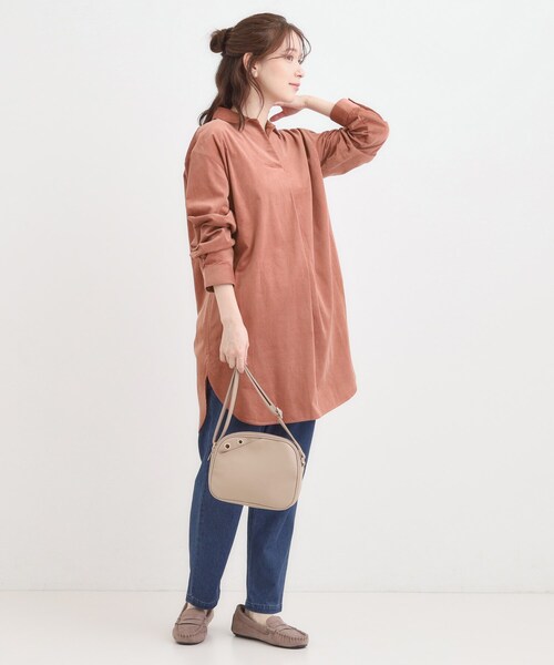SHOO・LA・RUE(シューラルー)の「【洗濯機可/S-LL】すっきり見えにこだわった コーデュロイチュニックワンピース(チュニック・レディース・ライトブルー/ベビーピンク/グレー系その他/ダークブラウン・04/03/02/01)」の15枚目の写真