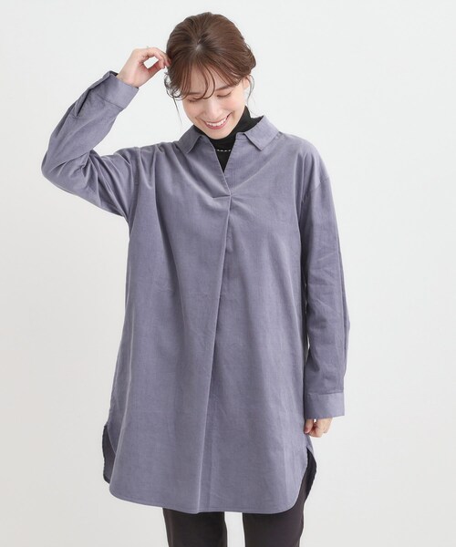 SHOO・LA・RUE(シューラルー)の「【洗濯機可/S-LL】すっきり見えにこだわった コーデュロイチュニックワンピース(チュニック・レディース・ライトブルー/ベビーピンク/グレー系その他/ダークブラウン・04/03/02/01)」の17枚目の写真