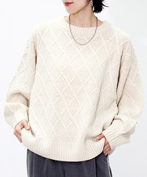アクリルバルキー柄編みニット