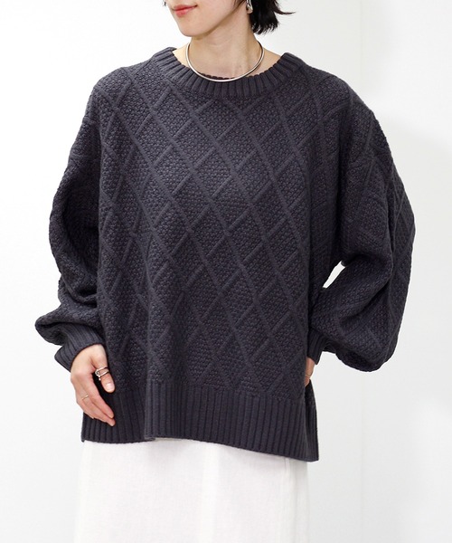 Fizz(フィズ)の「アクリルバルキー柄編みニット(Tシャツ/カットソー・レディース・アイボリー/グリーン/チャコール・M)」の13枚目の写真