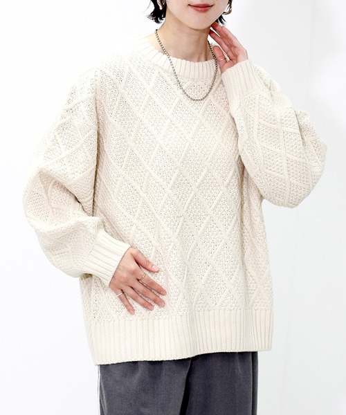 Fizz(フィズ)の「アクリルバルキー柄編みニット(Tシャツ/カットソー・レディース・アイボリー/グリーン/チャコール・M)」の5枚目の写真