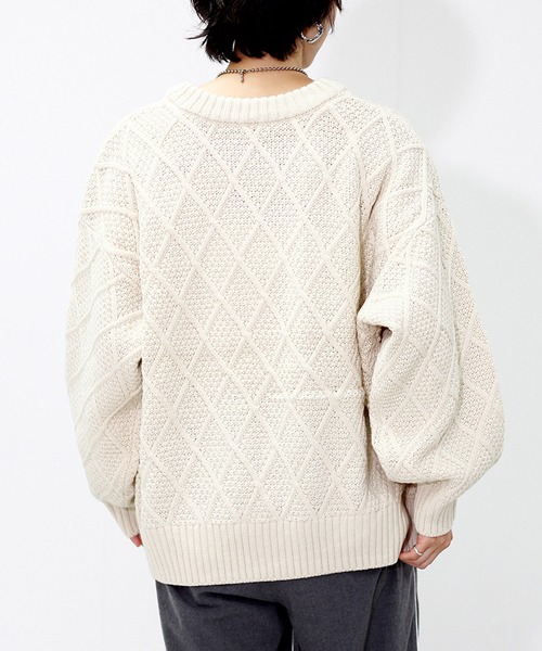 Fizz(フィズ)の「アクリルバルキー柄編みニット(Tシャツ/カットソー・レディース・アイボリー/グリーン/チャコール・M)」の7枚目の写真