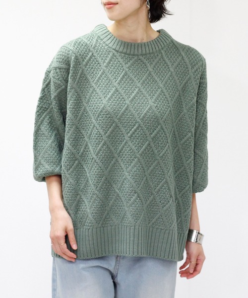 Fizz(フィズ)の「アクリルバルキー柄編みニット(Tシャツ/カットソー・レディース・アイボリー/グリーン/チャコール・M)」の9枚目の写真