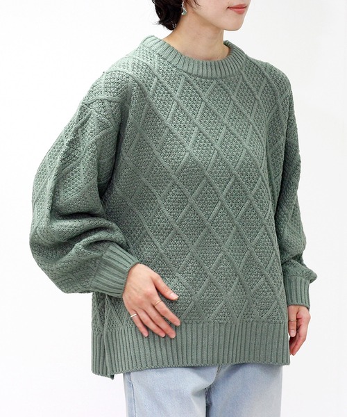Fizz(フィズ)の「アクリルバルキー柄編みニット(Tシャツ/カットソー・レディース・アイボリー/グリーン/チャコール・M)」の10枚目の写真