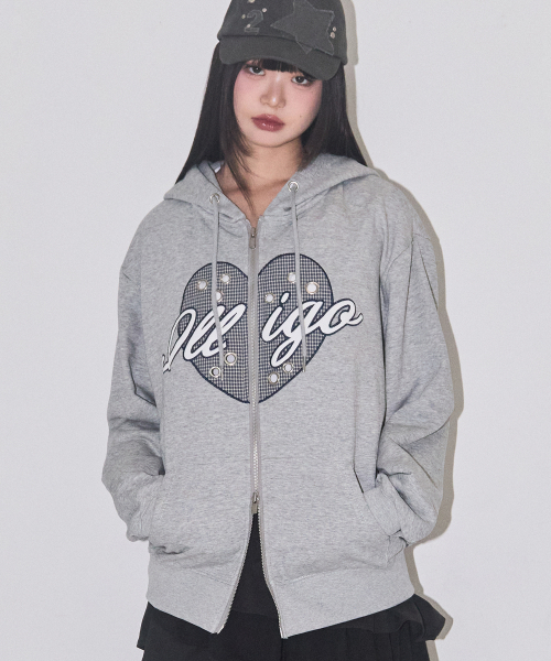 ILLIGO（イリゴ）の「チェックハートアイレットフードジップアップメランジ（パーカー・レディース・その他・SMALL/MEDIUM）」の2枚目の写真