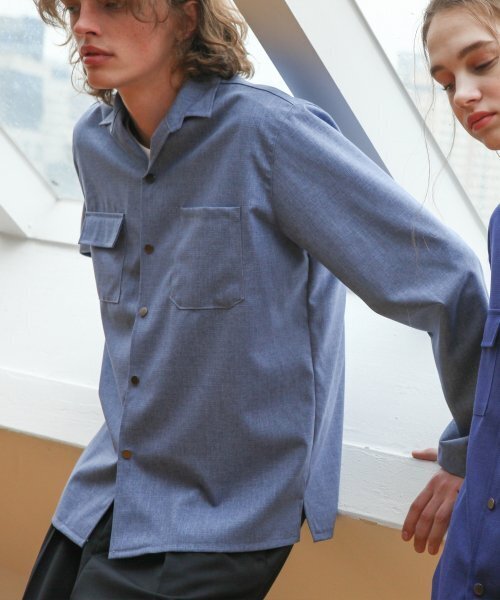 OVERSIZED STRING SHIRTS JACKET — синяя оверсайз рубашка‑куртка