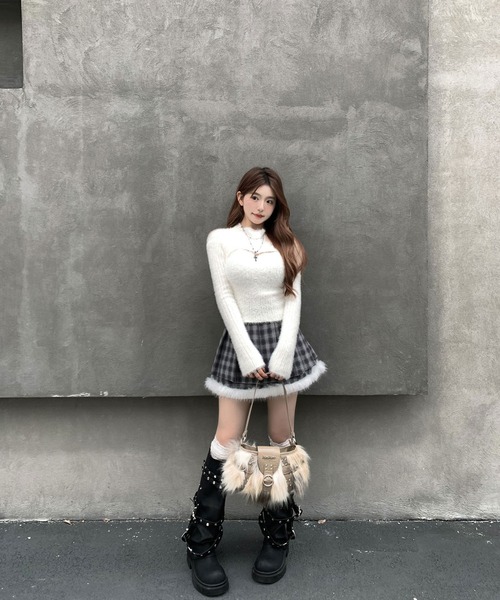 VEILA（ヴェイラ）の「チェック柄ミニスカート（スカート・レディース・グレー/ブラウン・M/L）」の3枚目の写真