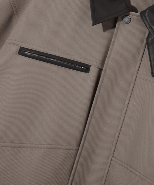 レザーコラツイルブルゾンワークジャケット[グレイッシュブラウン]