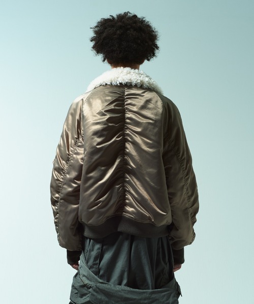 Camphor wood（カンファーウッド）の「DETACHABLE COLLAR FIREMAN BOMBER JACKET / 【襟取り外し可能】ファイヤーマンボンバージャケット（ブルゾン・メンズ・チャコール/カーキ・SMALL/MEDIUM/LARGE）」の4枚目の写真