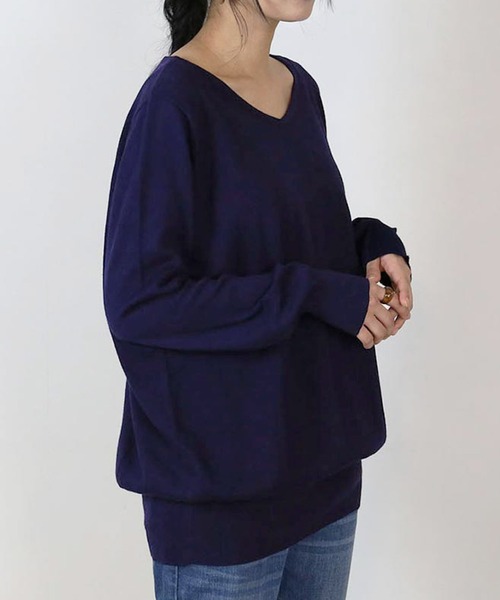 MARAI(マーライ)の「コットンVネックリブ長袖ニット(ニット/セーター・レディース・バーガンディー/ブラック/ブルー/ダークグリーン/グレイッシュベージュ/杢グレー/マスタード/ネイビー/ホワイト・M~L/LL~3L/4L~5L)」の21枚目の写真