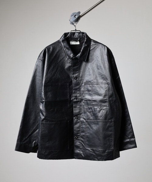 many men many mind(メニーメンメニーマインド)の「MANYMENMANYMINDS フロッキー加工デニム/PUコーティング加工デニム/カバーオール(カバーオール・メンズ・ブラック系1/ブラック系2/ブラウン系・M/L)」の5枚目の写真