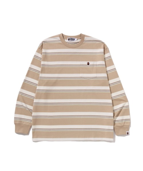 A BATHING APE(アベイシングエイプ)の「STRIPE ONE POINT RELAXED FIT POCKET LS TEE(Tシャツ/カットソー・メンズ・ブラック/ネイビー/ベージュ・XX-LARGE/X-LARGE/LARGE/MEDIUM/SMALL)」の2枚目の写真