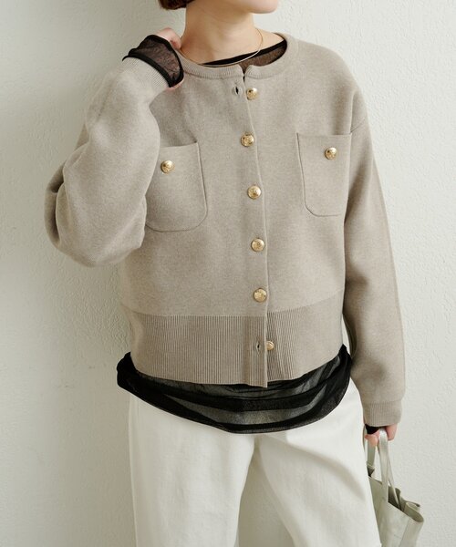 Omekashi（オメカシ）の「スウェットライクボタンカーディガン（カーディガン/ボレロ・レディース・アイボリー/ブラック/ブラウン/レッド/ピンク/オフホワイト/グレー・FREE）」の5枚目の写真