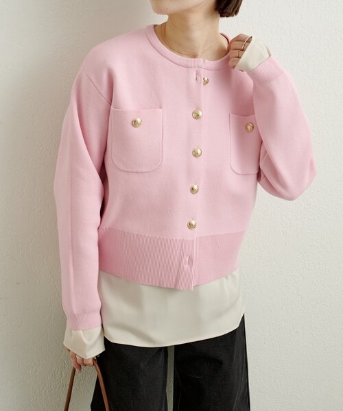 Omekashi（オメカシ）の「スウェットライクボタンカーディガン（カーディガン/ボレロ・レディース・アイボリー/ブラック/ブラウン/レッド/ピンク/オフホワイト/グレー・FREE）」の6枚目の写真
