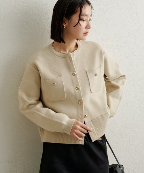 Omekashi（オメカシ）の「スウェットライクボタンカーディガン（カーディガン/ボレロ・レディース・アイボリー/ブラック/ブラウン/レッド/ピンク/オフホワイト/グレー・FREE）」の3枚目の写真