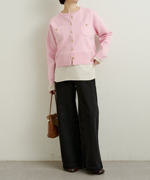 Omekashi（オメカシ）の「スウェットライクボタンカーディガン（カーディガン/ボレロ・レディース・アイボリー/ブラック/ブラウン/レッド/ピンク/オフホワイト/グレー・FREE）」の12枚目の写真