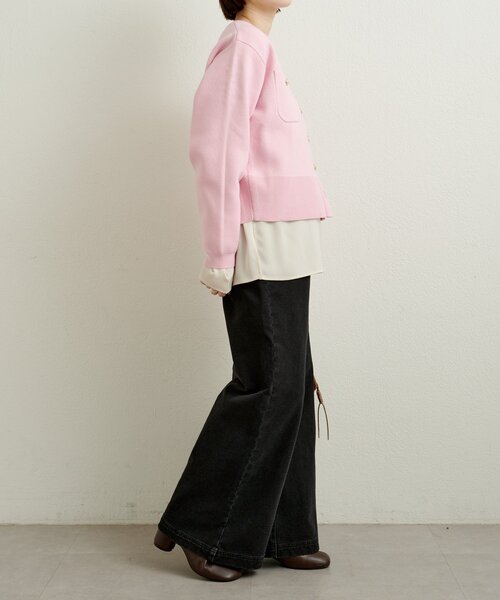 Omekashi（オメカシ）の「スウェットライクボタンカーディガン（カーディガン/ボレロ・レディース・アイボリー/ブラック/ブラウン/レッド/ピンク/オフホワイト/グレー・FREE）」の15枚目の写真