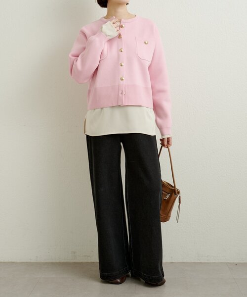 Omekashi（オメカシ）の「スウェットライクボタンカーディガン（カーディガン/ボレロ・レディース・アイボリー/ブラック/ブラウン/レッド/ピンク/オフホワイト/グレー・FREE）」の16枚目の写真