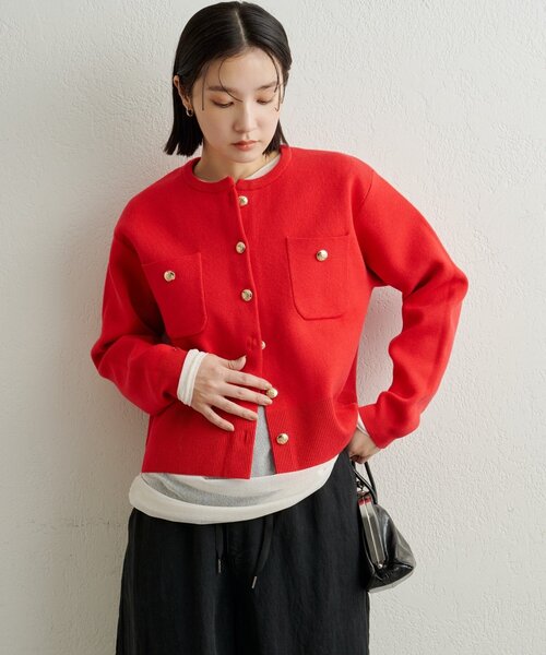 Omekashi（オメカシ）の「スウェットライクボタンカーディガン（カーディガン/ボレロ・レディース・アイボリー/ブラック/ブラウン/レッド/ピンク/オフホワイト/グレー・FREE）」の17枚目の写真