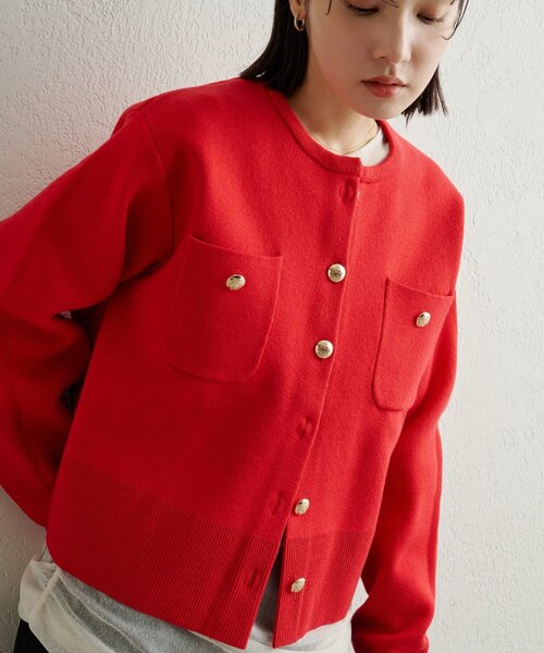 Omekashi（オメカシ）の「スウェットライクボタンカーディガン（カーディガン/ボレロ・レディース・アイボリー/ブラック/ブラウン/レッド/ピンク/オフホワイト/グレー・FREE）」の8枚目の写真