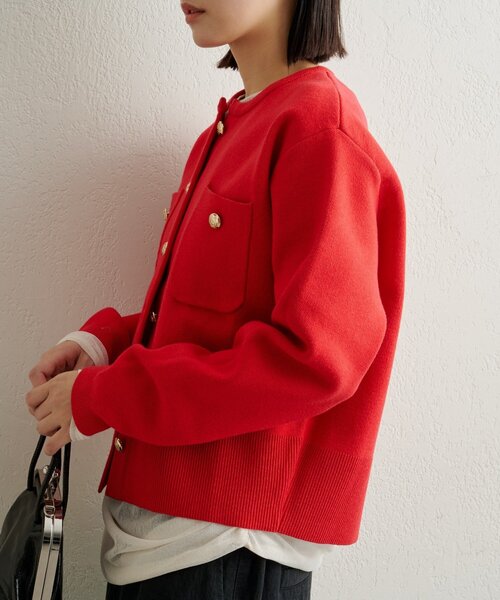 Omekashi（オメカシ）の「スウェットライクボタンカーディガン（カーディガン/ボレロ・レディース・アイボリー/ブラック/ブラウン/レッド/ピンク/オフホワイト/グレー・FREE）」の11枚目の写真